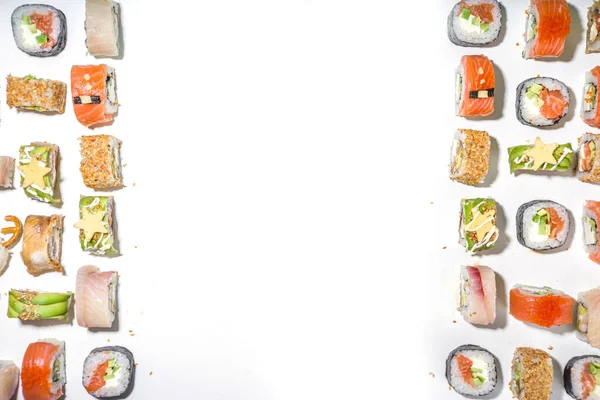 Karácsonyi Sushi Készlet Vicces Díszített Tekercsek Mint Xmas Szimbólumok Mikulás — Stock Fotó