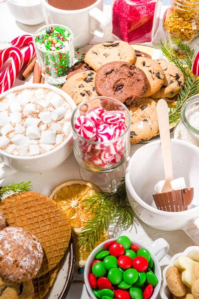 Різдвяний Гарячий Шоколадний Вечірній Бар Зимовий Какао Шведський Стіл Великою — стокове фото