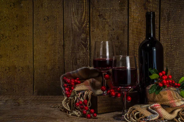 Cata Vinos Invierno Fondo Degustación Botella Vino Artesanal Con Dos —  Fotos de Stock