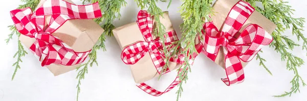 Christmas New Year Gifts Craft Handmade Packaging Festive Ribbon Christmas — Stock Photo, Image