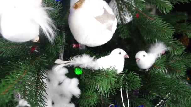 Detailní Video Zdobené Vánoční Stromeček Světly — Stock video