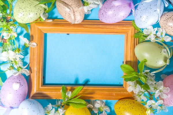 Glad Påsk Vår Holiday Gratulationskort Bakgrund Med Påsk Färgglada Ägg — Stockfoto