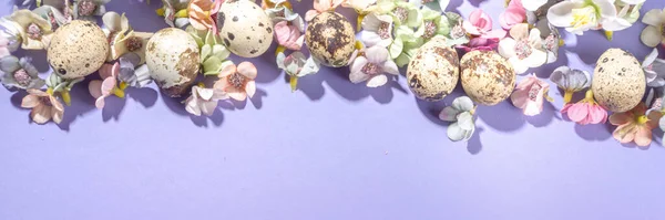 Fondo Pascua Primavera Con Pequeños Huevos Pascua Decoración Flores Flor — Foto de Stock