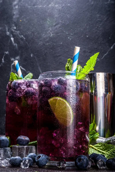 Blåbär Citrus Sommarkylande Dryck Iskall Bär Mojito Lemonad Cocktail Med — Stockfoto