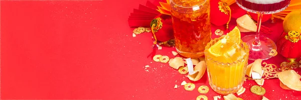 Bebidas Coquetel Ano Novo Chinês Conjunto Três Copos Diferentes Com — Fotografia de Stock