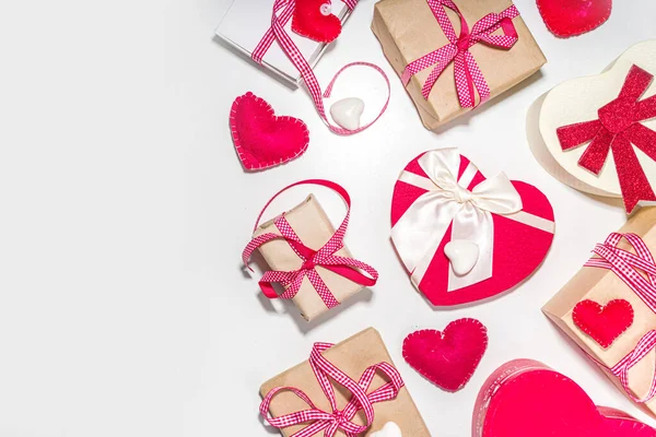 День Святого Валентина Вітальна Листівка Фон Набір Різних Подарункових Коробок — стокове фото