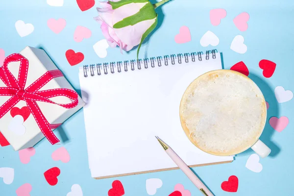 Dia Dos Namorados Simples Cartão Flatlay Valentine Fundo Férias Com — Fotografia de Stock