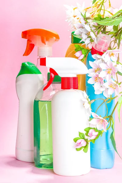 Primavera Limpia Fondo Venta Limpieza Publicidad Flayer Mock Limpieza Detergentes — Foto de Stock