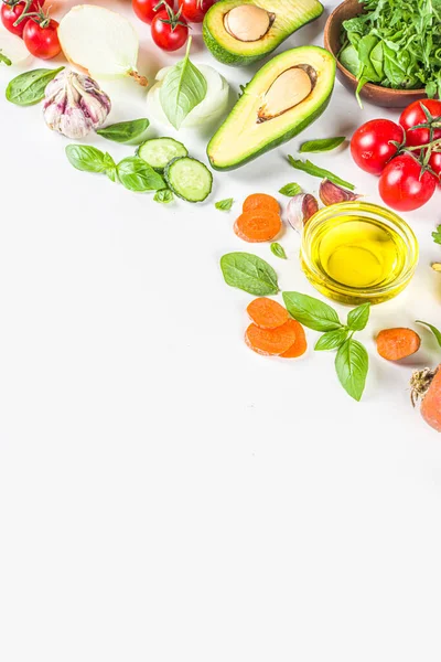 Органические Свежие Овощи Здоровое Питание Кулинарный Фон Различными Растительными Ингредиентами — стоковое фото