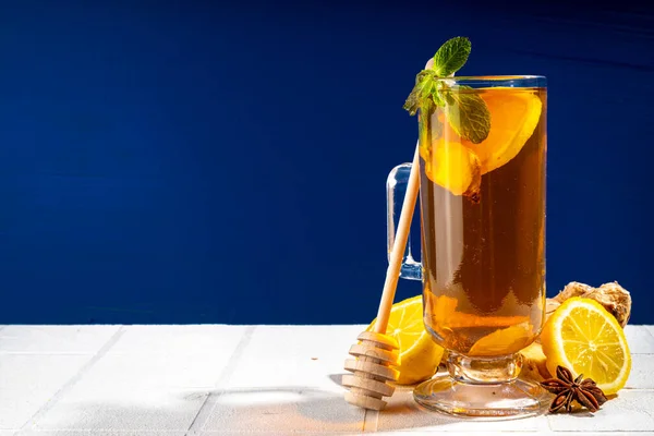 Ginger Lemon Hot Tea Drink One Glass Cup Traditional Autumn — Fotografia de Stock