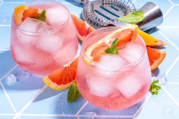 Erfrischendes Kaltes Zitruswasser Detox Eisgetränk Mit Grapefruitscheiben Und Minzrosa Grapefruitlimonade — Stockfoto