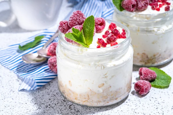 Dalam Semalam Cheesecake Oatmeal Cheesecake Sarapan Pagi Berlapis Parfafait Dessert — Stok Foto