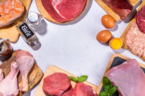 Fundo Dieta Carnívoro Várias Fontes Proteína Não Vegana Comida Tradicional — Fotografia de Stock