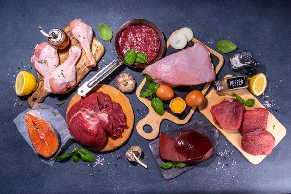 Carnivoor Dieet Achtergrond Diverse Niet Veganistische Eiwitbronnen Traditioneel Carnivoor Voedsel — Stockfoto