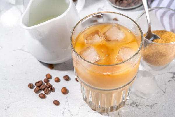 Zelfgemaakte Iced Latte Koffie Met Melk Gegoten Iced Koffie Espresso — Stockfoto