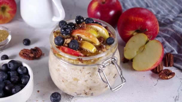 Desayuno Dietético Vegano Saludable Merienda Tarta Manzana Durante Noche Harina — Vídeos de Stock