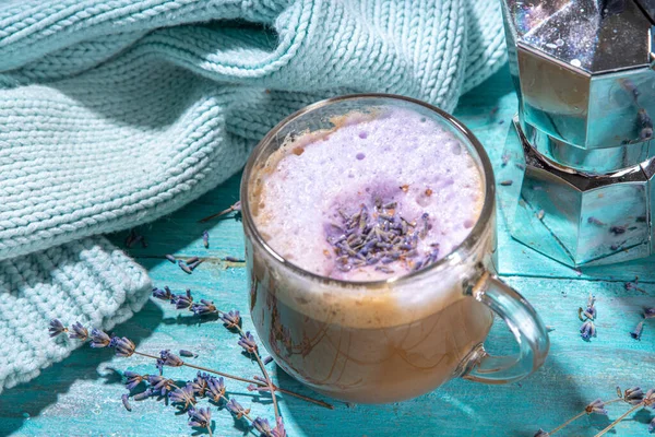Cup Cappuccino Raf Coffee Lavender Syrup Aromatic Lavandula Infused Latte — Stock Photo, Image