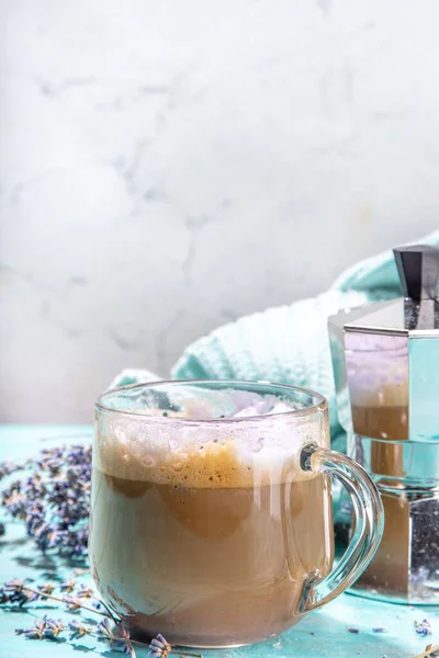 Cup Cappuccino Raf Coffee Lavender Syrup Aromatic Lavandula Infused Latte — Stock Photo, Image