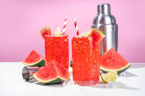 Watermelon Lemonade Cocktail Lime Sliced Watermelon Trendy High Colored White — ストック写真