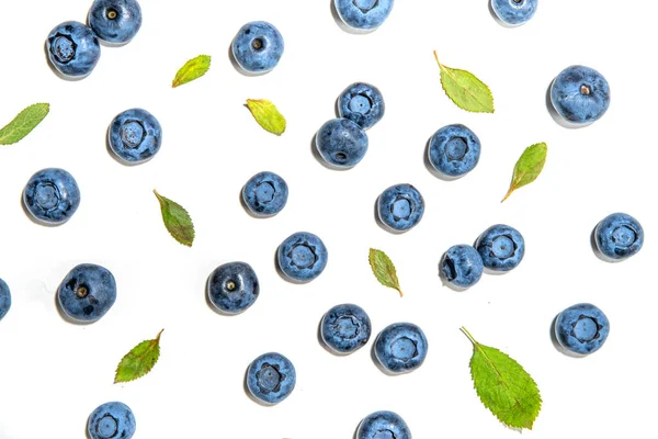 Fresh Blueberries Leaves Berry Background Frame Isolated White Background Top — Stock Photo, Image