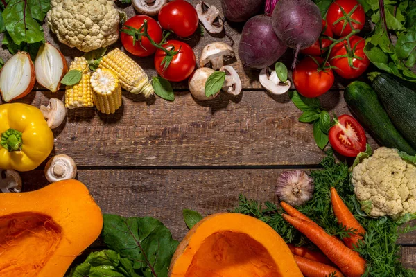 Autumn Vegetables Cooking Background Organic Fall Harvest Farm Vegetables Mushrooms — Fotografia de Stock