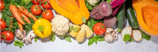 Herbst Gemüse Kochen Hintergrund Bio Herbsternte Bauerngemüse Pilze Verschiedene Vegetarische — Stockfoto