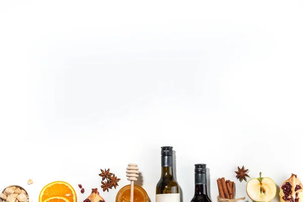 Different Mulled Wine Ingredients Set White Background Flat Lay Wine — Stock fotografie
