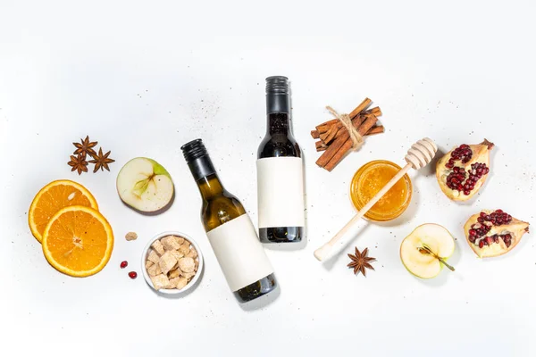 Different Mulled Wine Ingredients Set White Background Flat Lay Wine — Stock fotografie