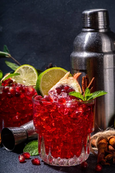 Spicy Autumn Pomegranate Cocktail Alcohol Warming Gin Drink Pomegranate Lime — стоковое фото