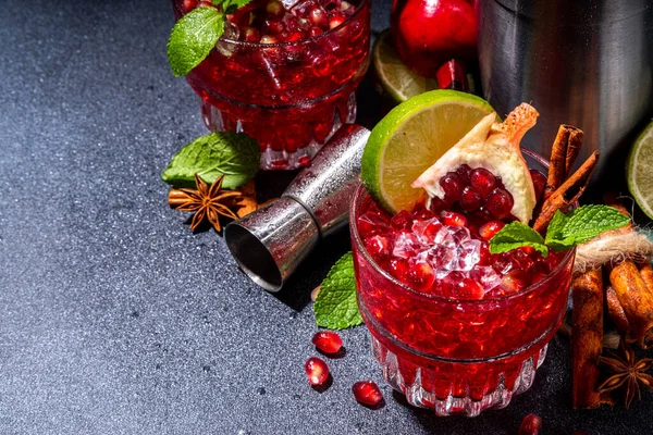 Spicy Autumn Pomegranate Cocktail Alcohol Warming Gin Drink Pomegranate Lime — Stockfoto