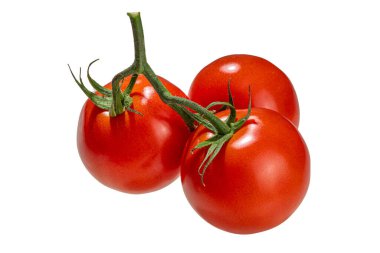 Collection of fresh raw tomato. Organic tomatoes branch isolated on white background 