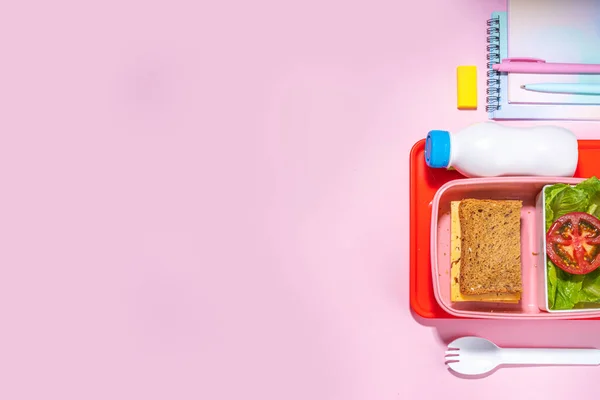 Healthy School Meal Back School Concept Children Packed Lunch Box — Stock Fotó