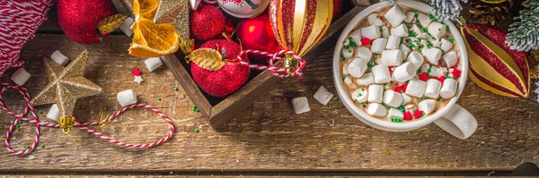 Hot Chocolate Marshmallows Warm Chocolate Drink Christmas Morning Breakfast Wooden — Stock Photo, Image