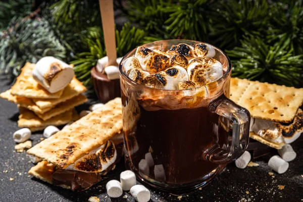 Tlustá Smores Horká Čokoláda Horká Čokoláda Latte Nápoj Opékaným Stylu — Stock fotografie