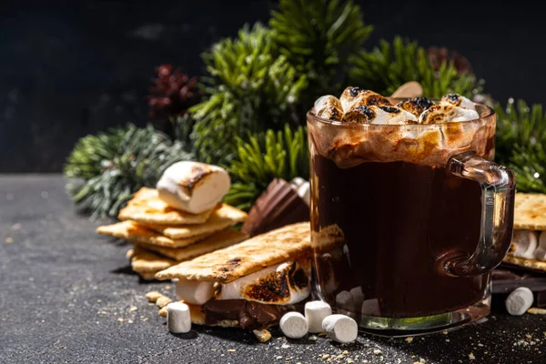 Tjocka Smores Varm Choklad Varm Choklad Latte Dryck Med Rostade — Stockfoto