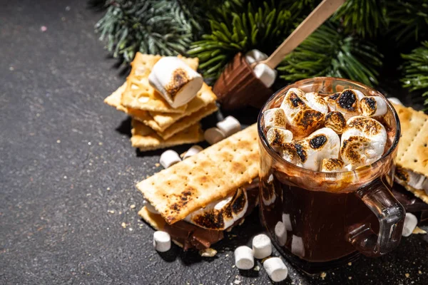 Tjocka Smores Varm Choklad Varm Choklad Latte Dryck Med Rostade — Stockfoto