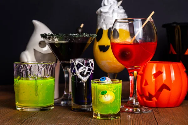 Halloween Party Bar Festive Drink Set Various Colorful Alcohol Non — Stock Photo, Image