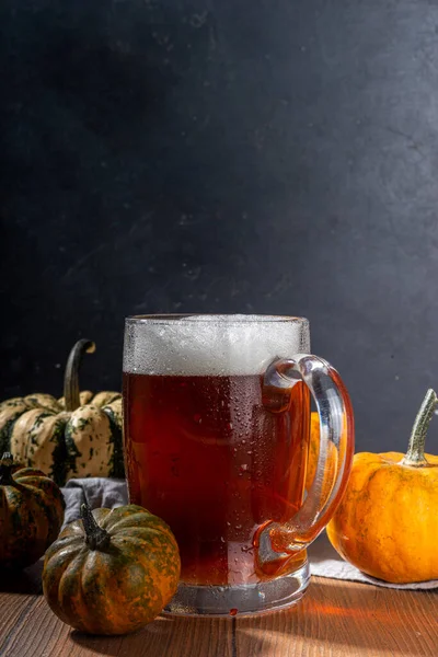 Dark Frothy Pumpkin Ale Beer Glass Mug Autumn Homemade Alcohol — Stock Photo, Image