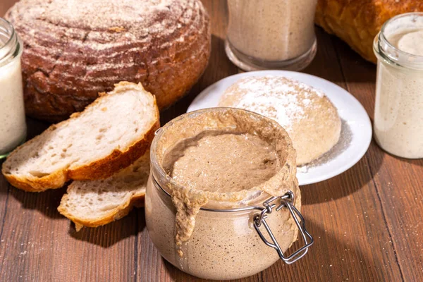 Healthy Lifestyle Gluten Free Fermenting Diet Homemade Sourdough Active Bubbly — Stock Photo, Image
