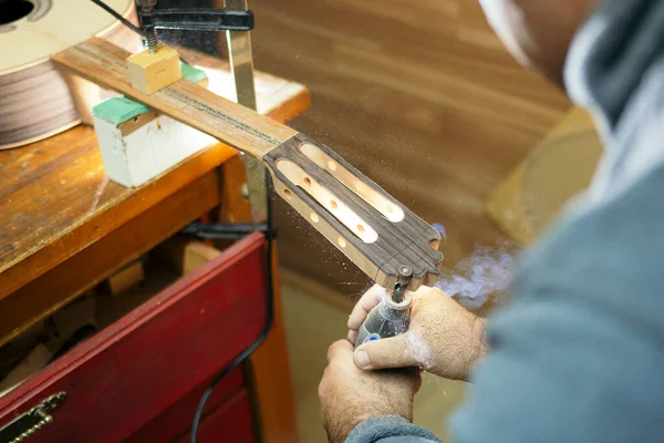 Man Working Workshop Musical Instruments Guitars —  Fotos de Stock