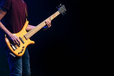 Bas gitarist canlı bir konserde.