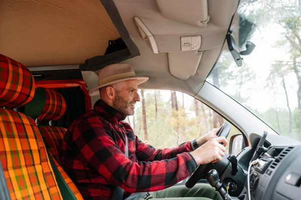 Adventurous Man Driving Van — Stock Photo, Image