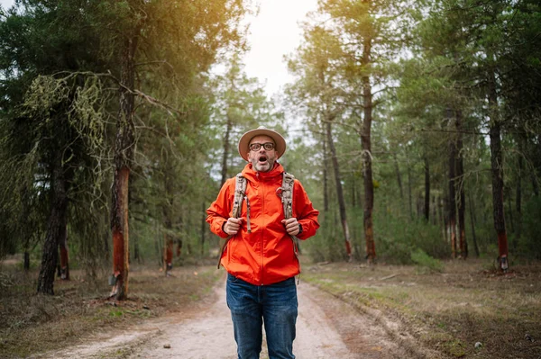 Portrait Man Hat Forest — стоковое фото