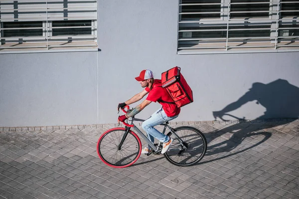 Man Who Works Delivering Food Courier High Speed City — Stock Photo, Image