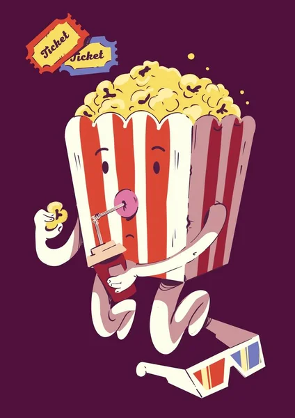 Pop Corn Bucket Pop Corn Cinema Tickets Cinema Glasses — Photo