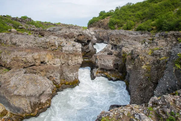 Wasserfall Barnafossar Fluss Hvita Borgarfjordur Der Landschaft Westislands — Stockfoto