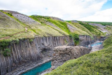 Jokulsa Nehri 'nin oluşturduğu Muhteşem Studlagil Kanyonu İzlanda' daki Jokuldalur Vadisi.