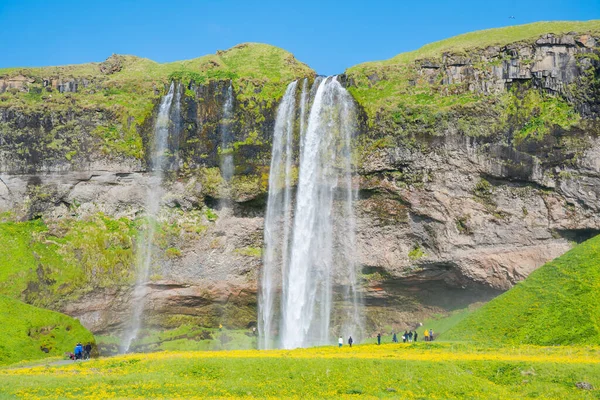 Der Wunderschöne Wasserfall Des Seljalandsfoss Südisland Einem Sonnigen Sommertag — Stockfoto