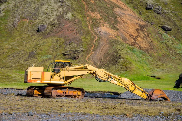 Thakgil Islanda Luglio 2021 Escavatore Fiat Giallo Thakgil Nel Sud — Foto Stock