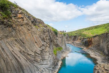 Jokulsa Nehri 'nin oluşturduğu Muhteşem Studlagil Kanyonu İzlanda' daki Jokuldalur Vadisi.